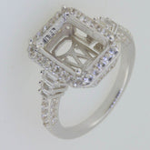 14K White Gold Semi Mount Ring Setting Emerald OCT 12x9mm Engagement Halo - Syzjewelry